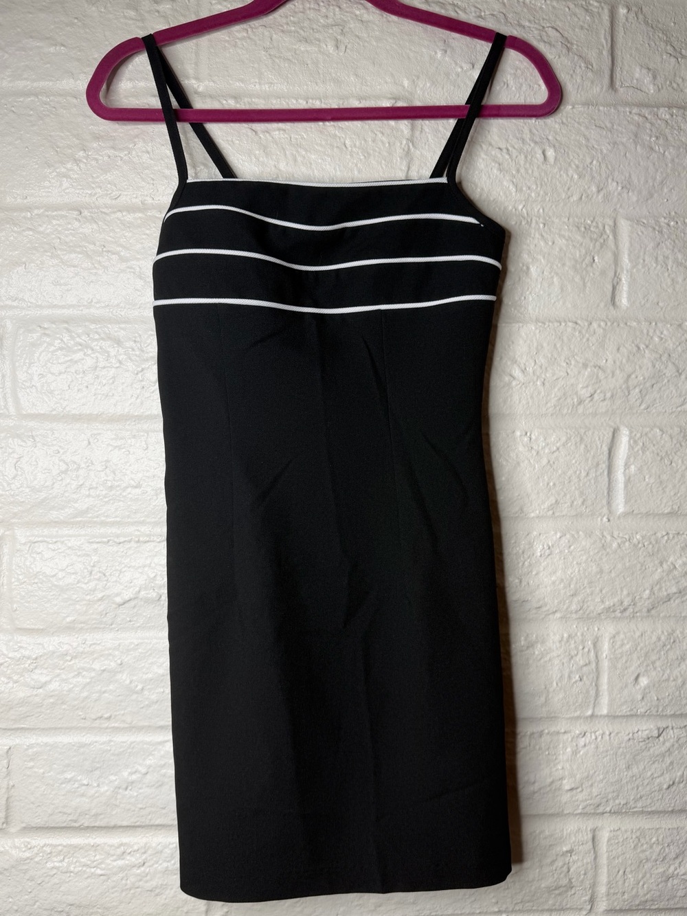 Vintage Y2K Mini Dress Black Spaghetti Strap White Stripes USA Made Sheath